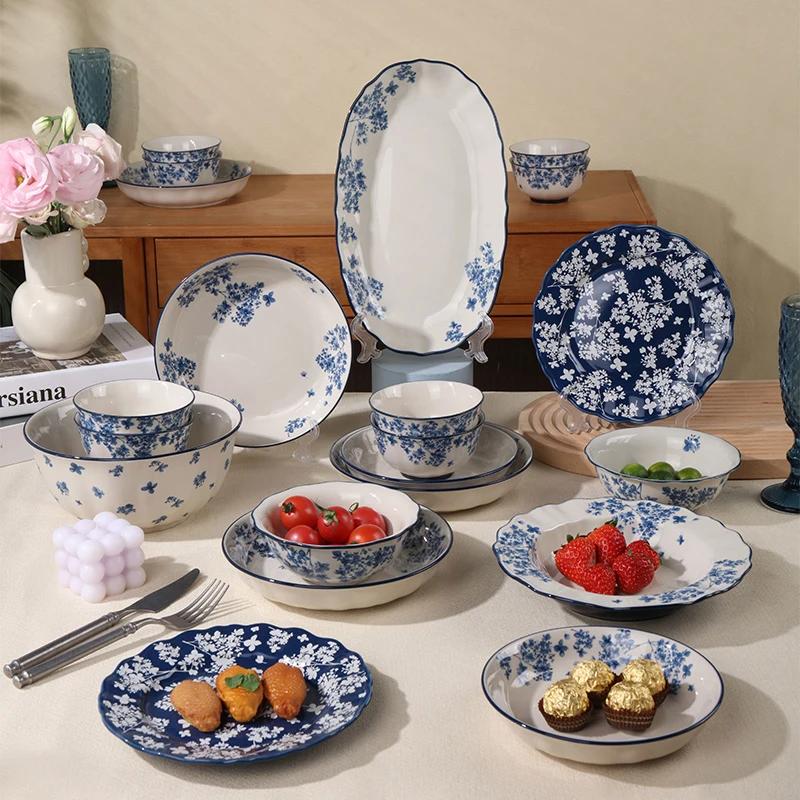 Китайские керамические миски тарелки ретро посуда миска для рамена блюдо для стейка десертная салатная тарелка столовая посуда домашний декор