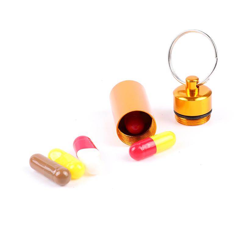 Mini Portable Aluminum Alloy Pill Bottle Cartridge Keychain Outdoor Waterproof Sealed Pill Box