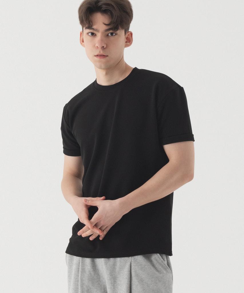 PIANER Solid Muscle Fit Short Sleeve T-Shirt (Black)