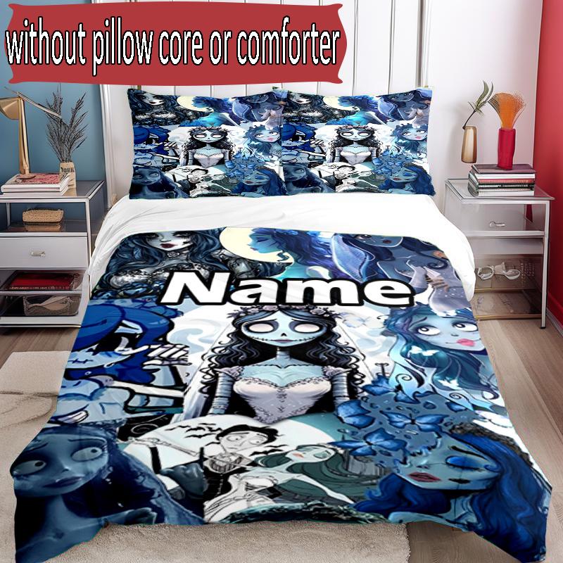 3pcs Duvet Cover Set (1*Duvet Cover + 2*Pillowcase, Without Core), Custom Name Corpse Bride Pattern Bedding Set, Home Bedroom Decor Gift