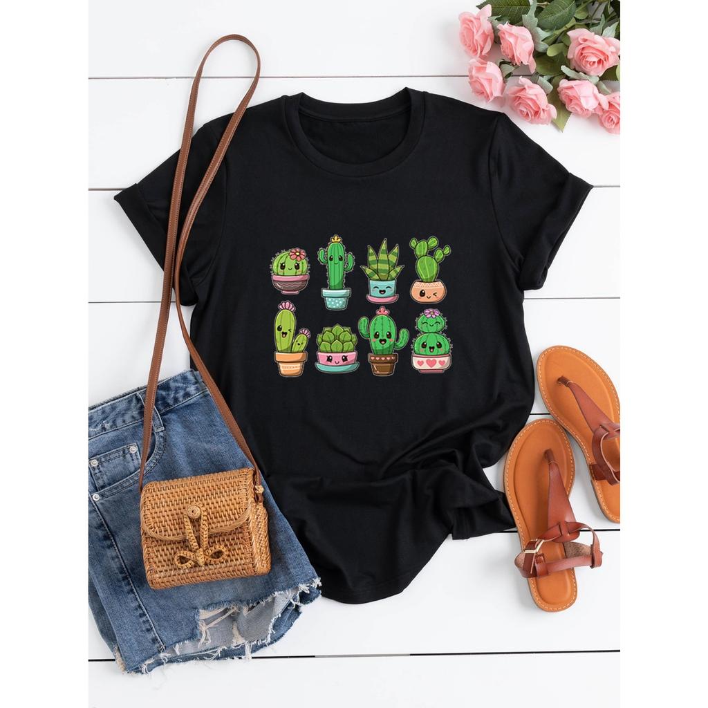 SHEIN LUNE Plus Футболка с принтом кактуса Графические футболки Женские топы