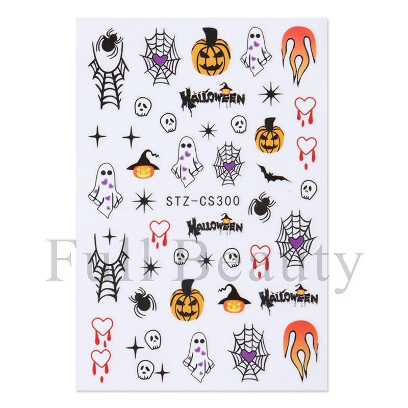 New Nail Art Stickers Halloween Pumpkin Ghost Love Spider Web Cute Cartoon Adhesive Nail Stickers