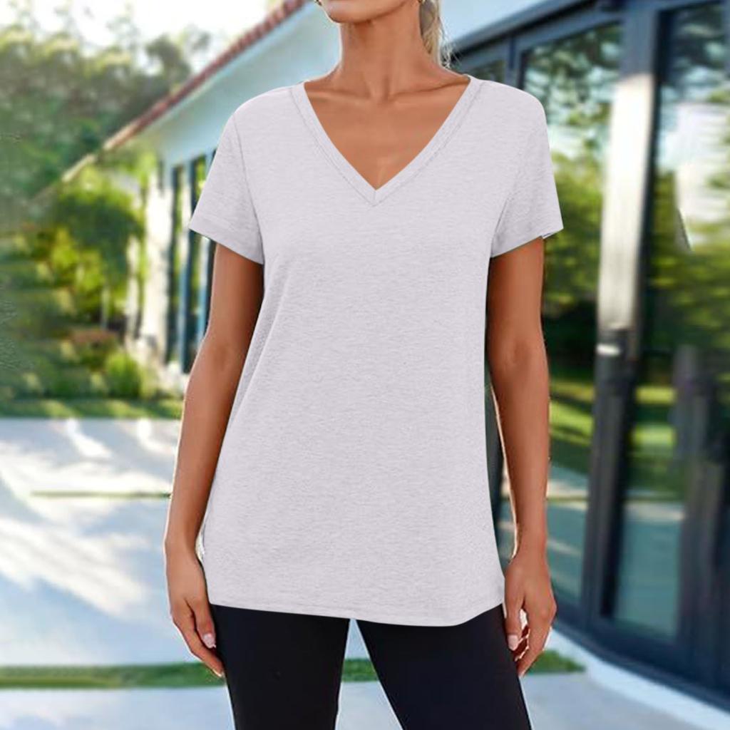 Футболки с коротким рукавом и V-образным вырезом, футболки для женщин, модные топы, модный легкий мягкий повседневный летний топ