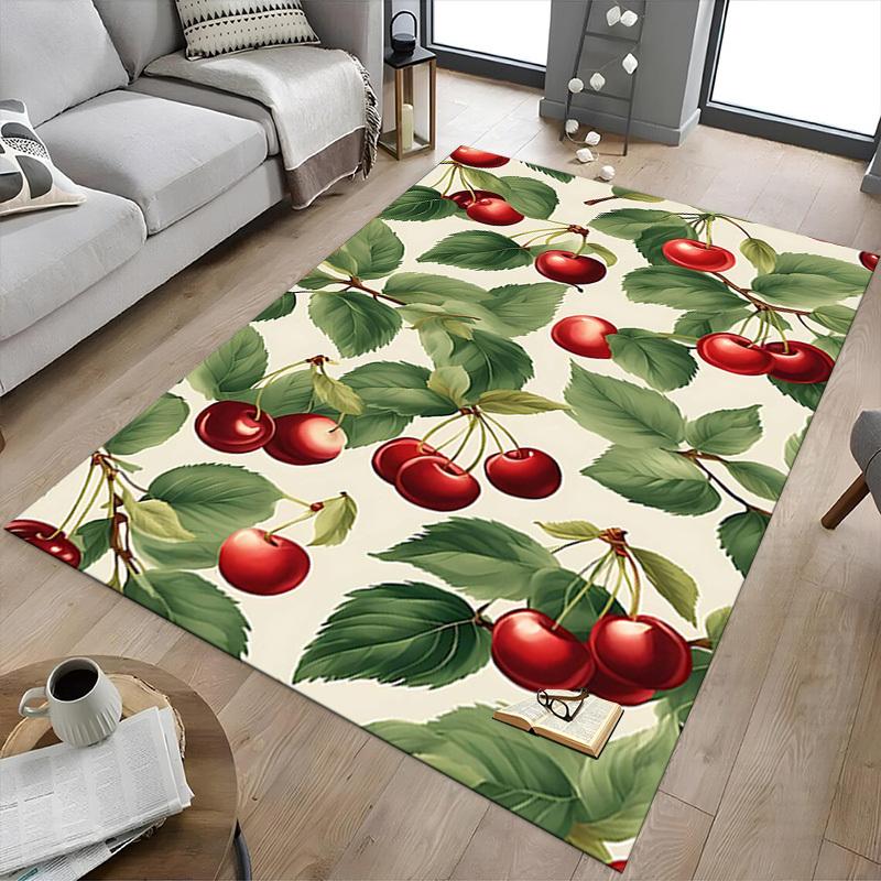 1PC Cherries Leaves Non-Slip Floor Carpet Compatible for Office&Living Room&Bedroom&Dining room - Flat- Soft & Pattern, Vibrant Colors-W230