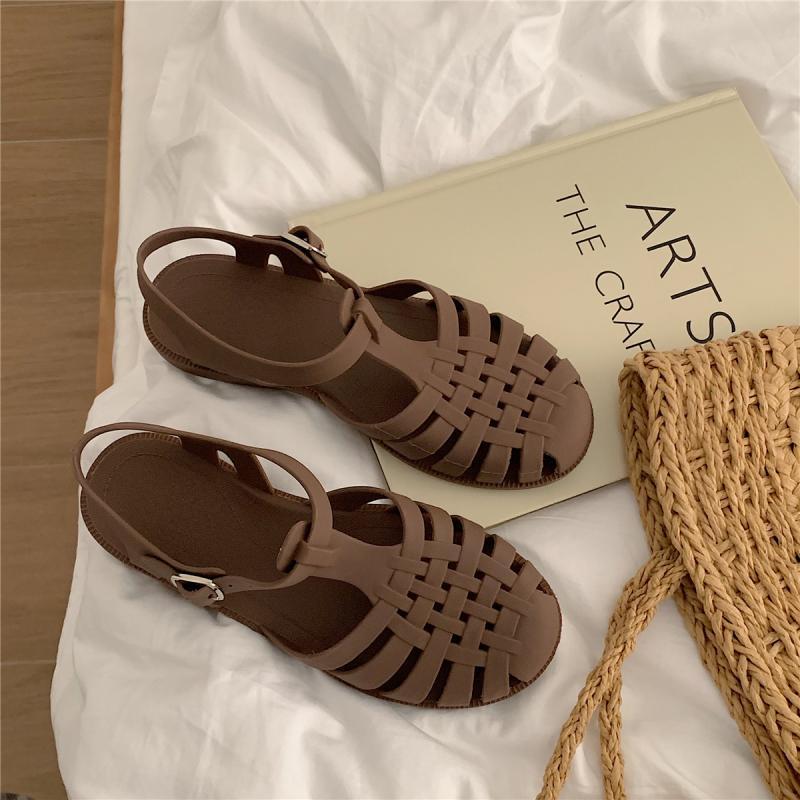 Fashion Women Rome Sandals Cut-out Gladiator Style Summer Shoes Soft PVC Peep Toe Girls Student Street Outdoor Sandals