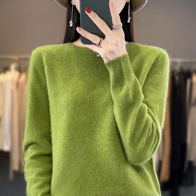 INDFS Женская мода Повседневный Осень Зима Однотонный Принт Длинный Рукав О-Образным Вырезом Свитера