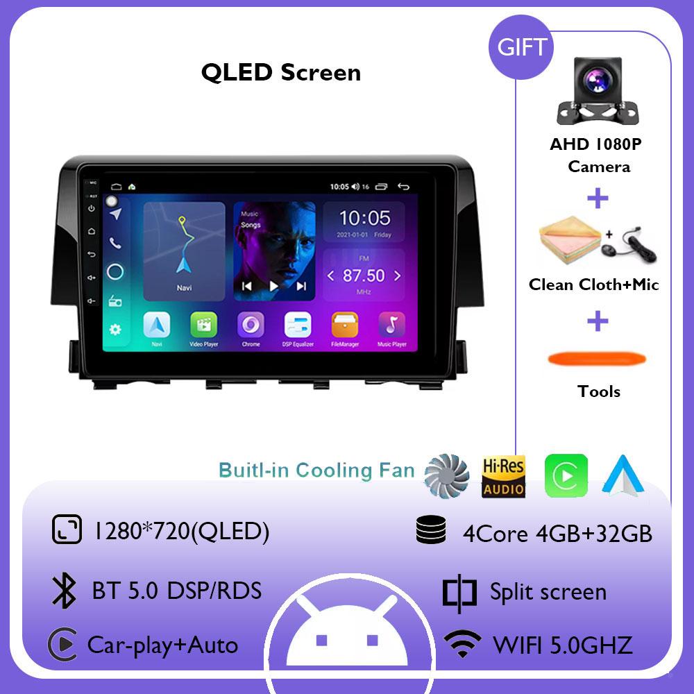 For Honda Civic 10th 2016 2017 2018 2019-2021 Android 14 Carplay Auto Car Radio Multimedia Video Player Navigation GPS 4G WIFI