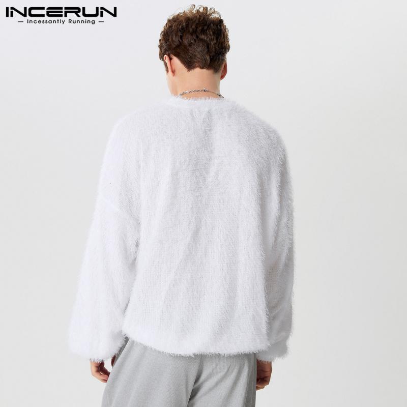 INCERUN Men Autumn Winter Long Sleeve Fleece Warm Tops Casual Furry Pullovers