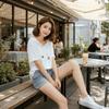 Тонкая толстовка-henley Свободный крой Пуловер Топы Модная футболка с капюшоном и коротким рукавом Женская