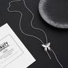 Premium Sense Can Pull Silver Butterfly Fringed Necklace Design Fashion Autumn And Winter Sweater Chain Collarbone Chain Jewelry