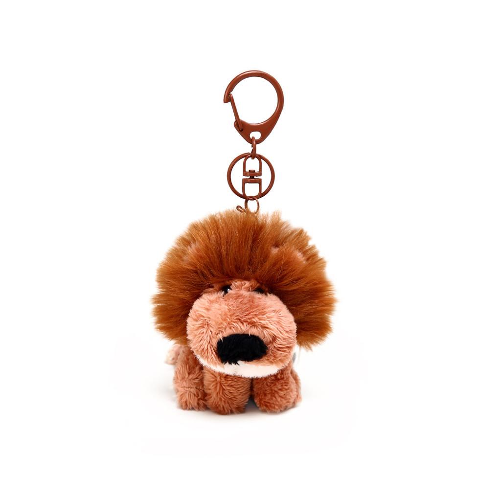 Pink And Cute Brown Sitting Position Nien Lion Plush Toy Keychain Pendant