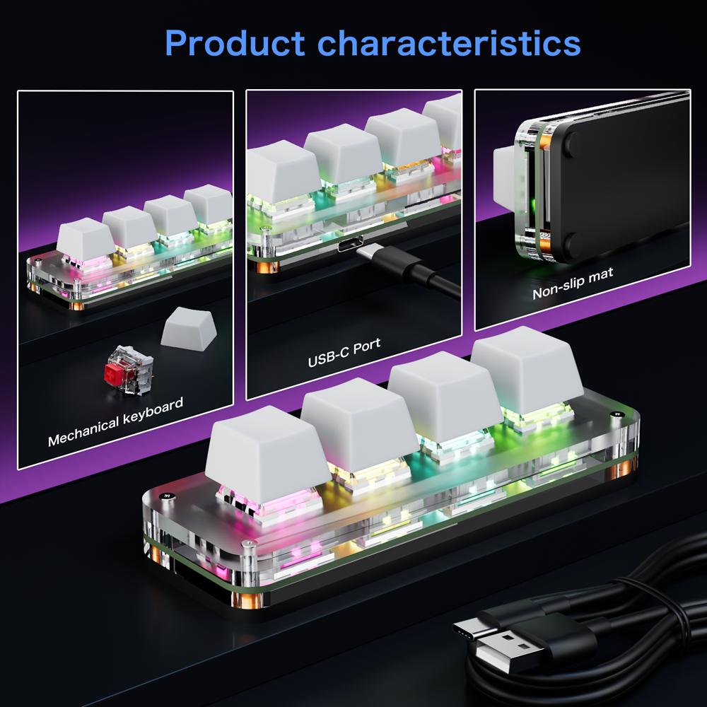 Мини Макро Механическая Клавиатура 4 Клавиши USB Проводная RGB Игровая Пользовательское Программирование Портативная Клавиатура Горячая Замена Переключателей для Photoshop