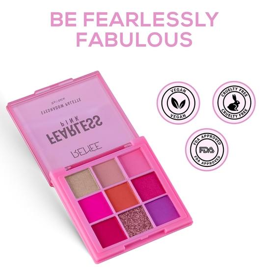 Палитра теней для век RENEE Fearless - розовая, 12 г, мерцающие и матовые яркие оттенки, удобны для путешествий, долговечны, не собираются в складки, легко растушевываются