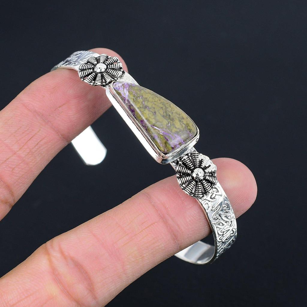 Sisters Day Deal Trillion Purpurite Gemstone 925 Silver Unique Bangle Jewelry