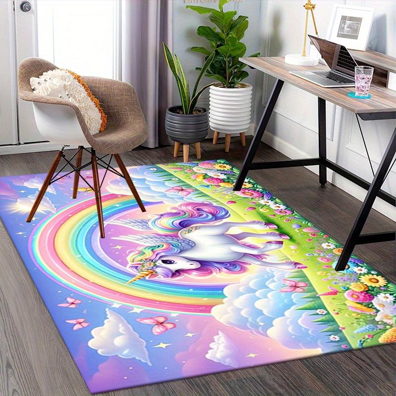 1pc Rainbow pony Soft Printed Area Rug, Office Carpet, Under Chair Protector Blanket for Bathroom, Living Room, Bedroom, Laund