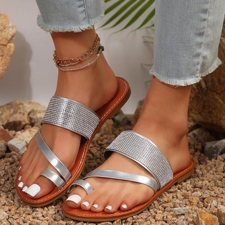 Летние сандалии Diamond Word Europe and The United States большого размера на плоской подошве с удобными пляжными босоножками на каждый день для женщин