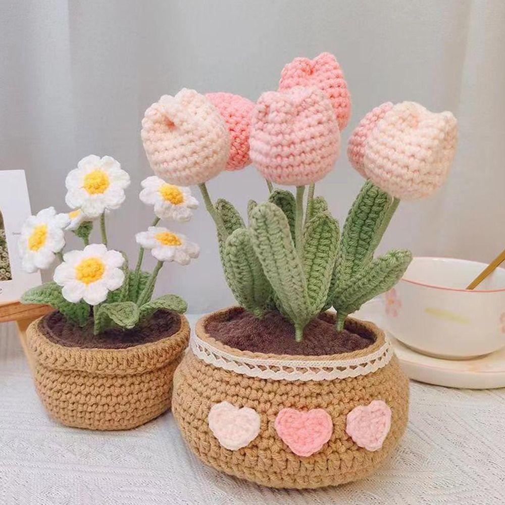 Knit Kits Crochet Kit Tulip Flowerpot Crochet Starter Kit Handmade Crafts Lovers