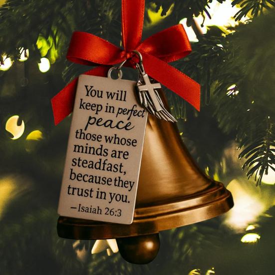 Bible Verses Scripture Christmas Bell Ornament Metal Golden Bell Christmas Tree Decoration Inspirational Bible Verse Bell Religious Ornament