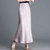 Длинная атласная юбка с высокой талией, подчеркивающая фигуру, с кромкой «рыбий хвост», простая и шикарная