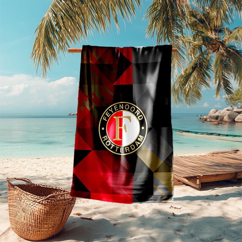 proof beach towel with Feyenoord Rotterdam logo pattern - soft,absorbent,quick-drying,machine washable - perfect for swimming,camping,bathing