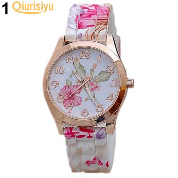 Женские кварцевые часы с цветочным принтом