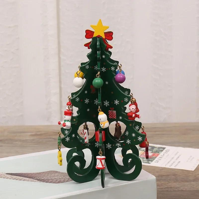 1 Pcs Decorations Creative Wooden Christmas Tree Ornament Home Desktop Party Decor New Year Kids Gifts