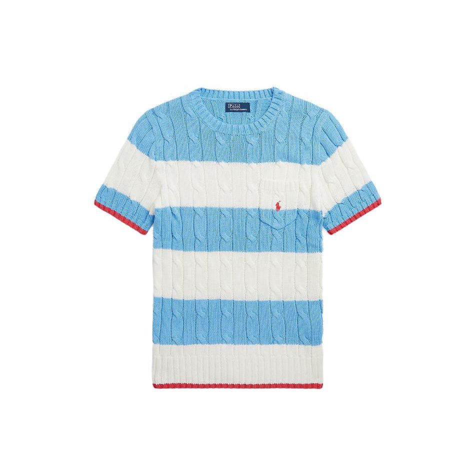 Polo Ralph Lauren Ss23 Striped Detail Crew Neck Short Sleeve Sweater Women Sweater Blue WMPOSWENC020668-400