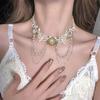 Exquisite Lace Pearl Choker Shiny Lolita Choker Necklace Fashion Rhinestone Tassel Necklace Women
