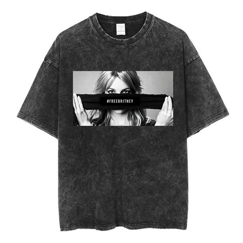 Britney Spears Album Cover Graphic Washed T Shirt Men's Women Fashion Casual Short Sleeve T-shirt Vintage Oversized T-shirts