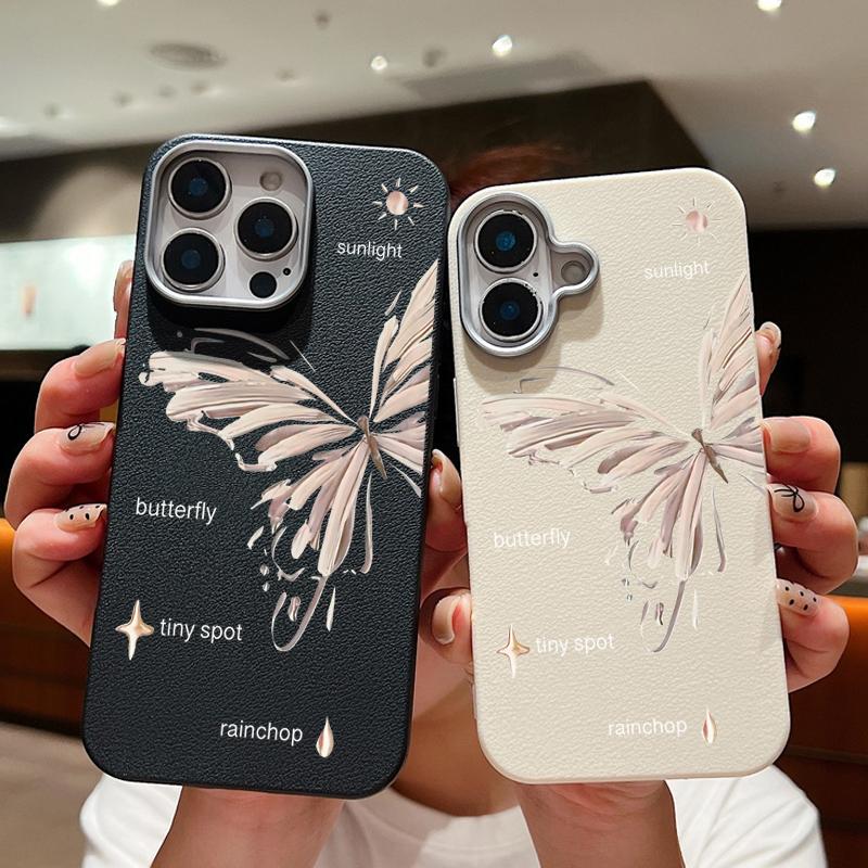 Простой ударопрочный мягкий чехол TPU с принтом бабочки для iPhone 16 Pro Max 15 Pro 14 13 12 11, защита линз, матовая кожаная текстура, тонкий чехол для телефона