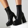 8.Women's High Heeled Short Boots, Sexy European and American Style Waterproof Platform, Thick Heel, Solid Color, Large Size Women's Boots