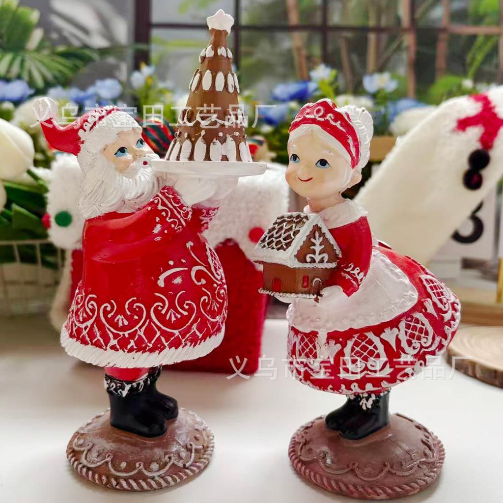 New Outdoor Christmas Couple Santa Claus Statue Ornament Gifts Resin Crafts Ornament