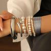 Новые 7 шт. Винтажные Широкие Браслеты-Манжеты с Жемчугом Мужские Хип-Хоп Панк Серебристого Цвета Геометрические Весенние Браслеты Для Женщин Браслет Украшения