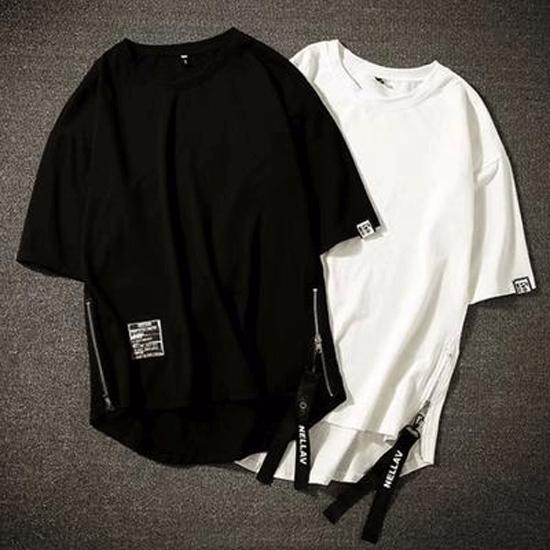 O Neck Short Sleeve Top Tees Vintage Loose Fit T-Shirt Men Hip Hop Street Wear