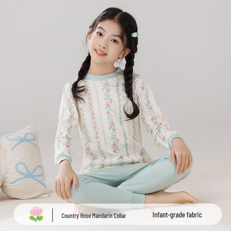 Детская теплая хлопковая пижама: Водолазки и брюки для мальчиков и девочек