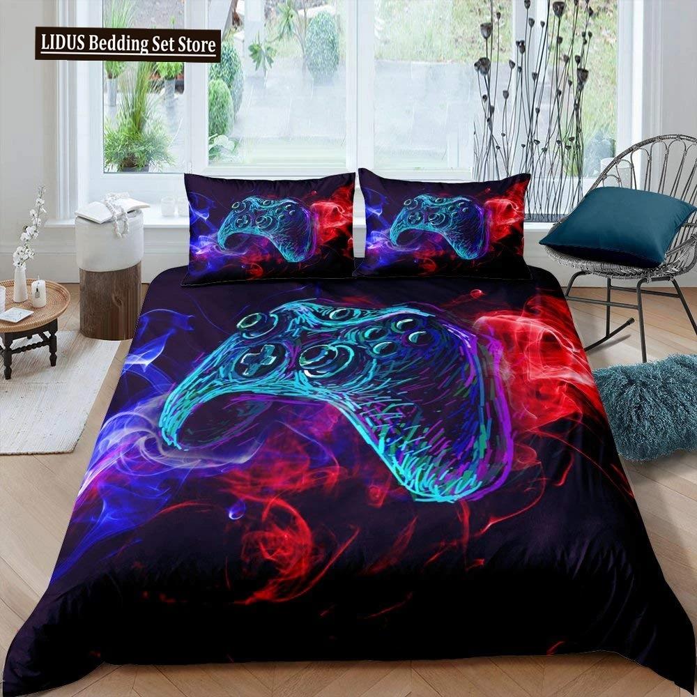 Игровой комплект постельного белья с пододеяльником King Size Игровой комплект с одеялом Видеоигры Мальчики Подростки Дети Геймпад Игровой контроллер 3 шт. Комплект постельного белья