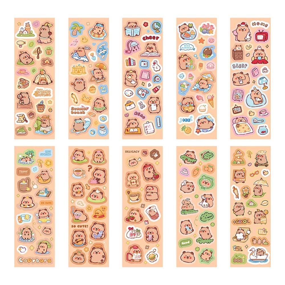 10Sheets Scrapbooking Capybara Stickers School Supplies Kids Toys Sticker Notebook