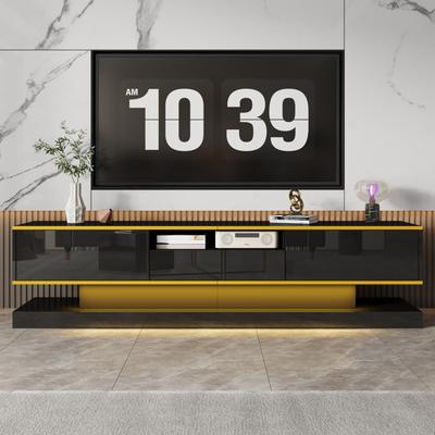 ТВ-тумба, с 3 ящиками и открытой нишей, со светодиодной подсветкой и золотыми акцентами, современная низкая тумба с большим пространством для хранения