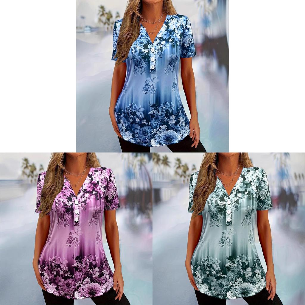 Floral Print T Shirt With 3d Digital Ink For Casual Women Summer Wear