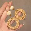 Wood Bohemian Drop Earrings Round Beach Jewelry Cute Geometric Earrings  Gift