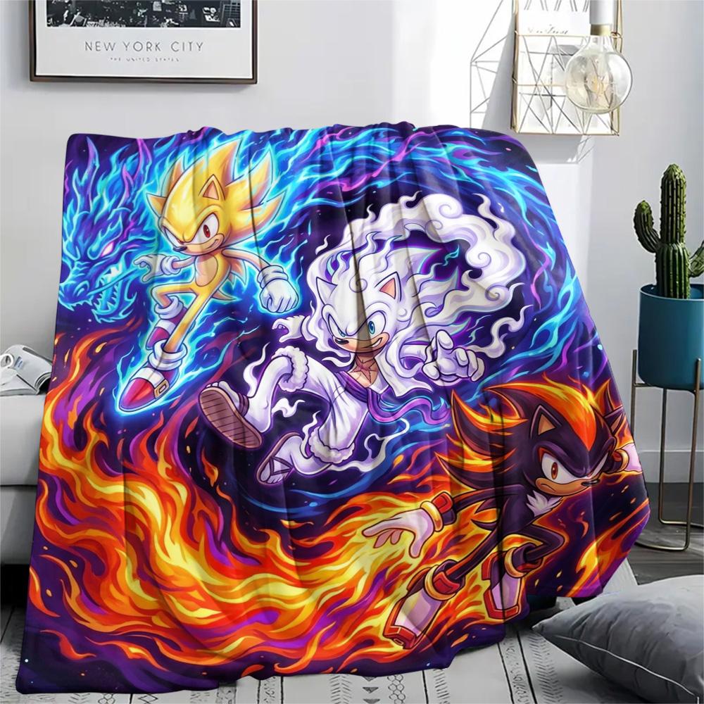 Hedgehog Sonic Flannel Blanket Print Comfortable Warm Fit Indoor Home Sofa Bed Picnic Activity.-TING