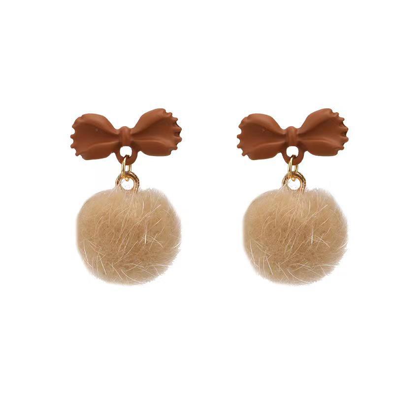 Серьги-шарики из норки с бантом 2025 г.: Плюшевый осенне-зимний стиль для элегантных женщин
