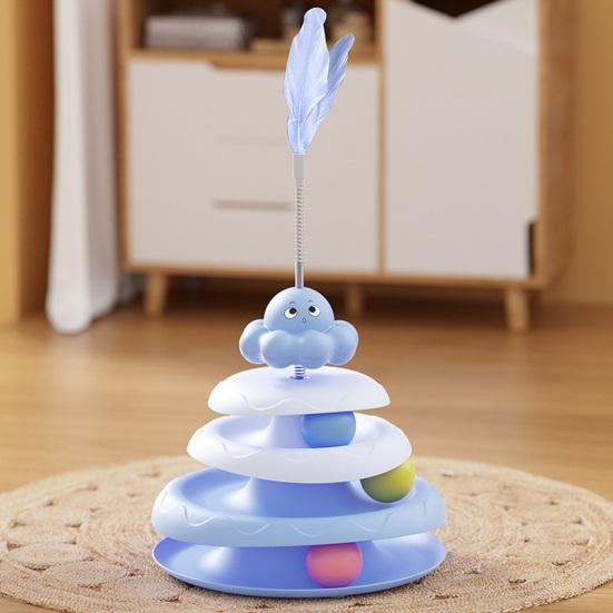 Rotating Cat Toy with 3-Tier Hollow Tracks Colorful Balls Detachable Portable Playground for Cats Interactive Cat Stick Turntable for Boredom Relief
