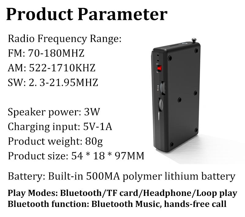 Портативные мини-радиоприемники, карманный FM/AM/SW-приемник, Bluetooth-стереодинамик, TF/гарнитура, MP3-плеер с ЖК-дисплеем, поддержка громкой связи