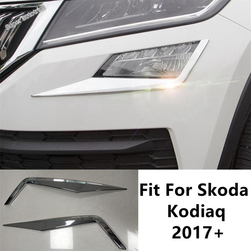 Front Head Lights Lamps Eyelid Eyebrow Strip Decoration Cover Trim For Skoda Kodiaq 2017 -  ABS Chrome Accessories Exterior