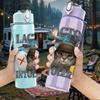 1PC Lactose Intolerant Cat Print 750ml Color Plastic Sports Water Bottle Leakproof Flip Straw Lid Suitable for Sports Office Home Use