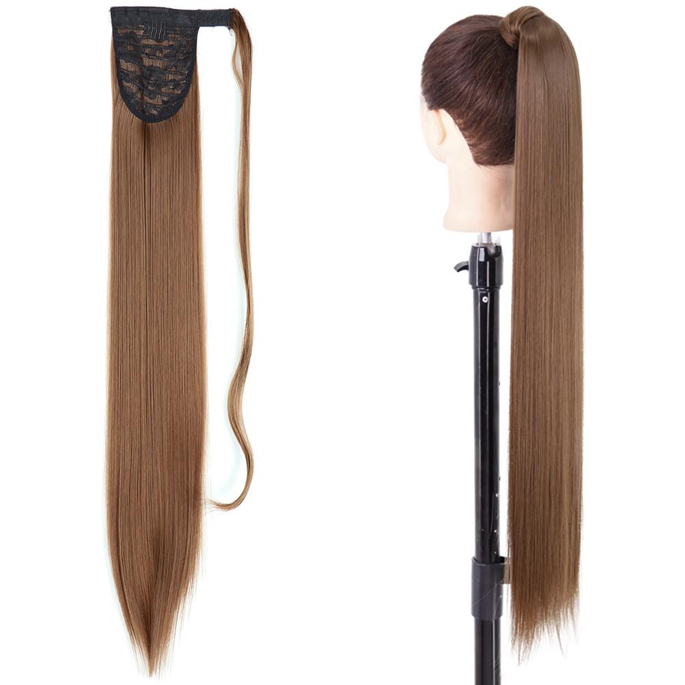 MISS WIG Synthetic Long Straight Hair Extension Wrap Around Clip In Heat Resistant Fiber Ponytail Natural Pony Tail for Women