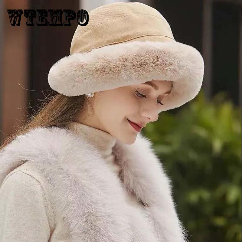 Hat Women's Winter All-match Net Red Plus Cashmere Lamb Hair Fisherman Hat Leisure Wide Brim Warm Plush Basin Hat