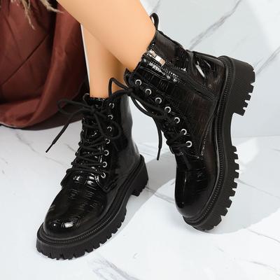 Ботинки Мартин с круглым носком, британские женские ботинки на толстом каблуке, ботинки 2025 осень-зима, новые ботинки на толстой подошве из лакированной кожи, короткие ботинки, одинарные ботинки женские