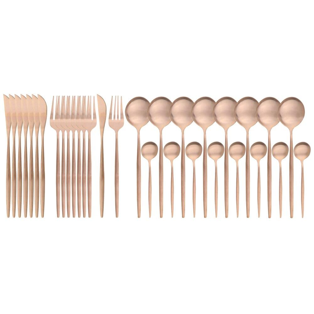 32Pcs Gold Dinnerware Stainless Steel Cutlery Set Knives Fork Tea Spoon Dinner Silverware Set Service 8 Kitchen Tableware Gift Set